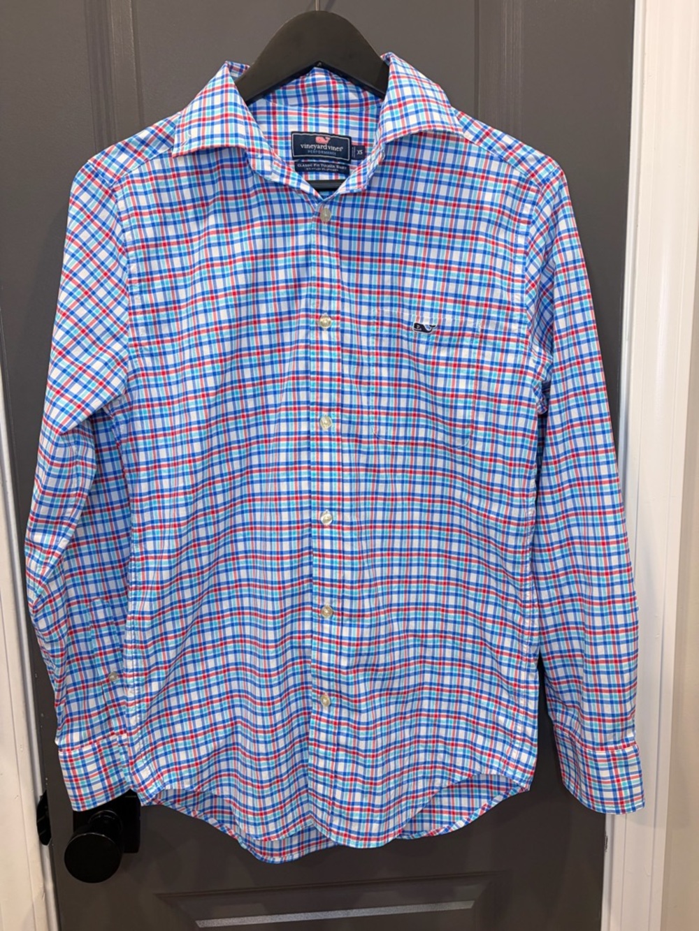 Vineyard Vines Classic Tucker Plaid Button-Down Shirt 91% Poly 9% Spandex- XS